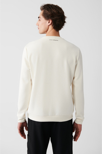Avva Erkek Ekru Soft Touch Bisiklet Yaka Baskılı Sweatshirt A31Y1206