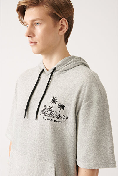 Avva Erkek Gri Havlu Kapüşonlu Pamuklu 2'li Sweatshirt Şort Takımı A31Y3345