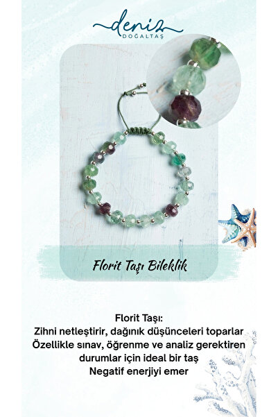 Deniz Doğal Taş Sertifikalı Doğal Florit Taşı Makrome Ayarlanabilir Bileklik ...