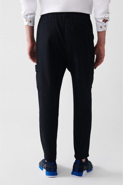 Avva Pánské tmavě modré elastické pasové šněrování Cargo Pocket Strečové kalhoty Jogger A31Y3025