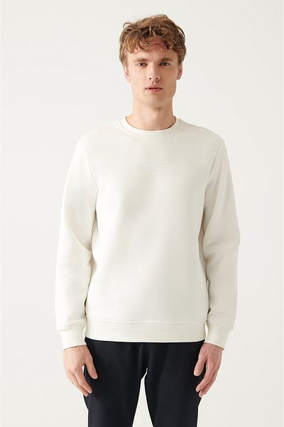 Avva Men's White Crew Neck Printed Sweatshirt A31Y1302