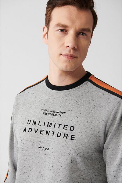 Avva Ανδρικό φούτερ με στάμπα σε γκρι Easy-Iron Crew Neck A31y1220