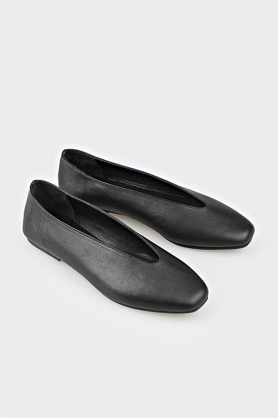 Elle Shoes Black Leather Women's Ballerinas