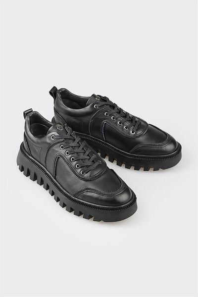 Elle Shoes Black Leather Men's Sports Shoes