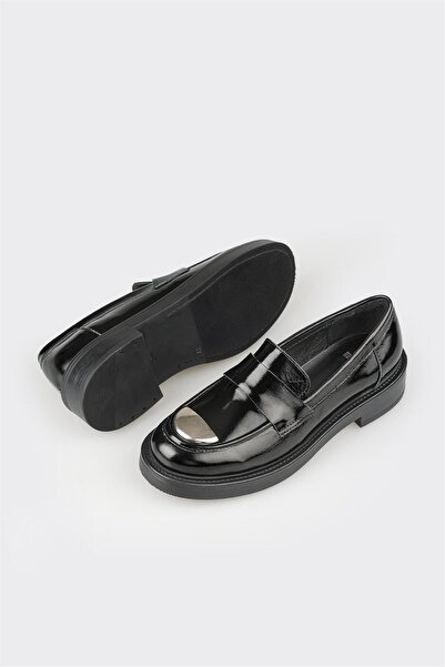 Elle Shoes Siyah Deri Kadın Loafer