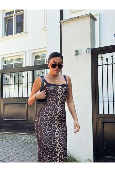 Aesco Rochie de damă submersibilă din țesătură digitală cu imprimeu leopard d...