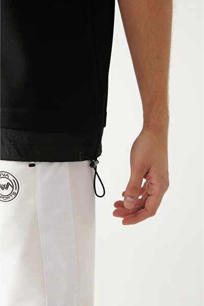 Avva Schwarzes Garni-T-Shirt aus Baumwolle mit Rundhalsausschnitt für Herren A31y1007