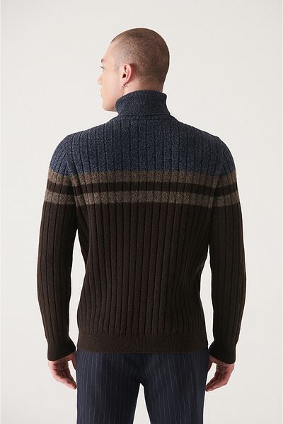 Avva Men's Brown Full Turtleneck Wool Sweater A22Y5021
