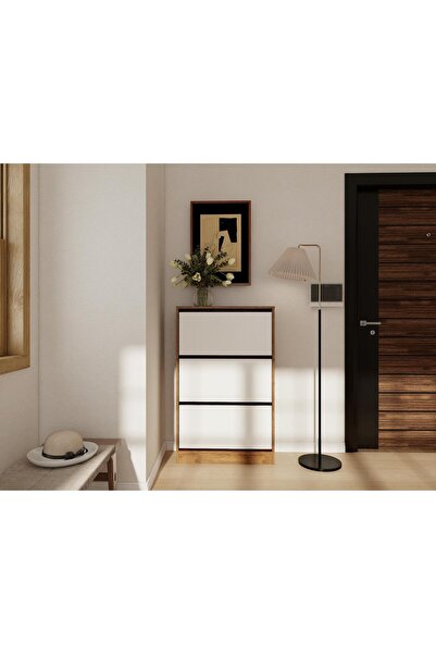 Masif Market Kisikoz Düşer Kapaklı Ayakkabılık Amalfi - Beyaz Renk