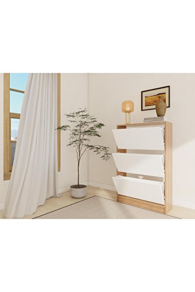 Masif Market Kisikoz Düşer Kapaklı Ayakkabılık Marbella Kiraz - Beyaz Renk