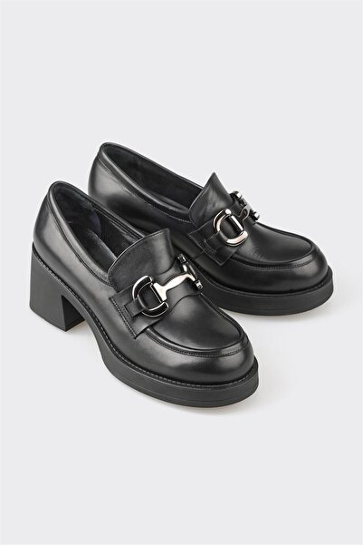 Elle Shoes Siyah Deri Kadın Topuklu Ayakkabı