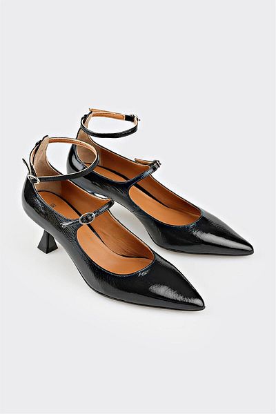 Elle Shoes Black Leather Women's Heeled Shoes