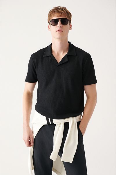 Avva Men's Black Buttonless Easy-Iron Polo Collar T-Shirt A31Y1031