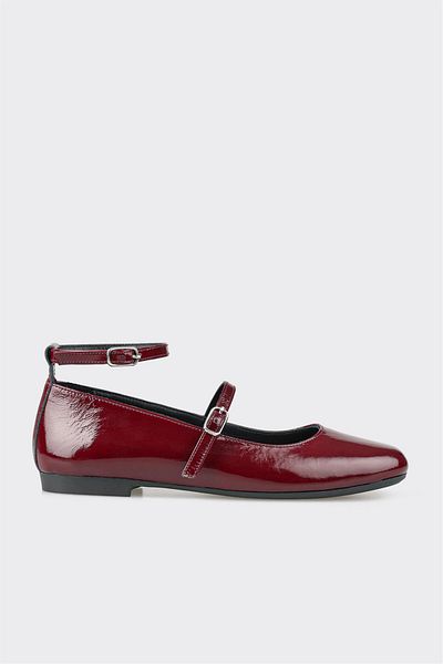 Elle Shoes Burgundy Leather Women's Ballerinas