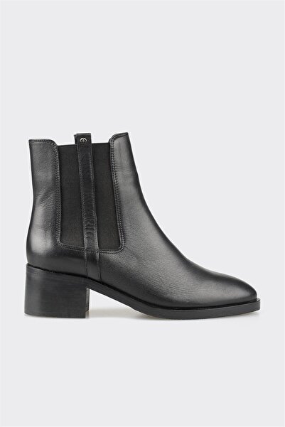Elle Shoes Siyah Deri Kadın Topuklu Bot