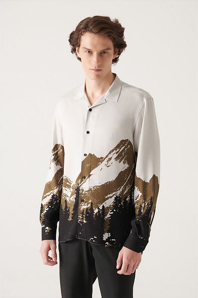 Avva Men's Khaki Tree Printed Shirt A22Y2066