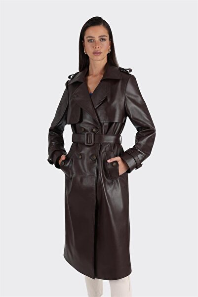 Elle Shoes Kahve Kadın Deri Trençkot