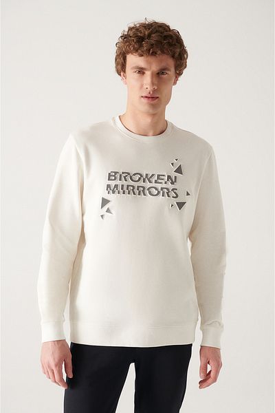 Avva Men's White Crew Neck 3 Thread Raised Sweatshirt A22Y1245