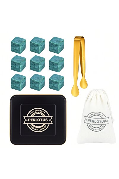 PERLOTUS 9'lu Granit Mermer Viski Taşı ve Buz Maşası Seti