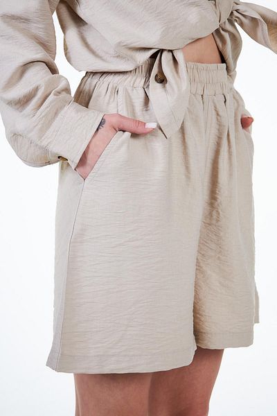 Chandraswear Beige Women's Woven Linen Look Comfortable Fit Shorts - Noe