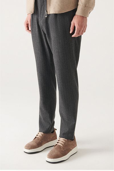 Avva Anthracite Colored Men's Striped Woolen Dress and Trousers Set - A22Y3006