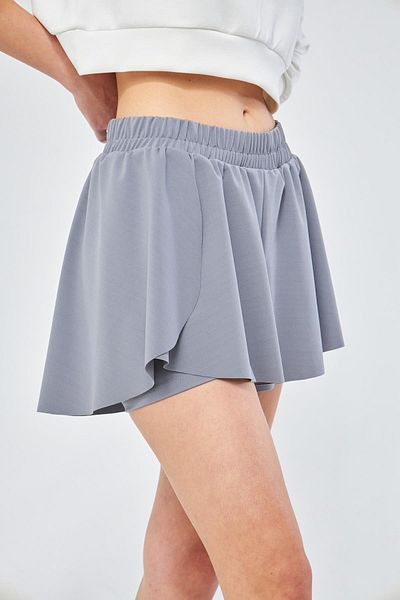 Chandraswear Gray Women's Sports Shorts - 2-Layer Flared Skirt, Leggings with Shorts 2in1 - Rane