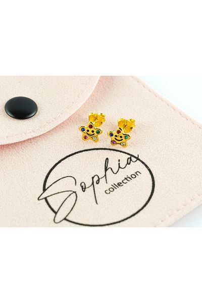 Sophia Collection Children's earrings 925 silver plated with 24K gold, Golden Star model with multicolor crystals