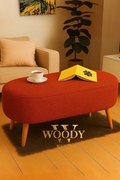 WoodyMaison Rustika Kiremit Renk Teddy Kumaş Puf Bench Koltuk Tabure 34 x 90 ...