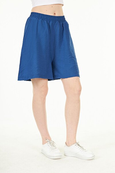 Chandraswear Blue Women's Woven Linen Look Comfortable Fit Shorts - Noe