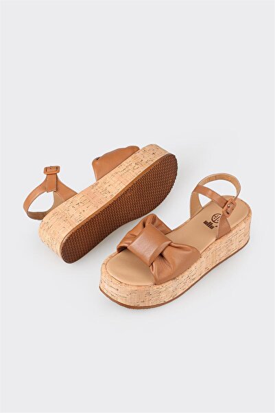 Elle Shoes Tan Leather Women's Sandals