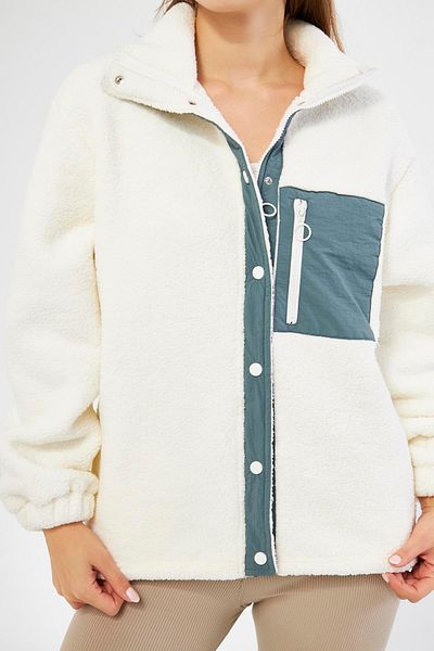 Chandraswear Sherpa Cardigan with Pocket and Snap Detail - Ludovi