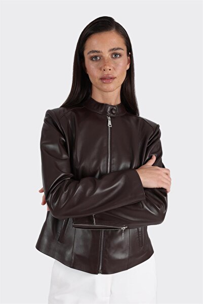 Elle Shoes Kahve Deri Kadın Ceket