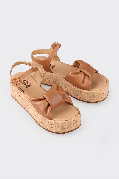 Elle Shoes Tan Leather Women's Sandals