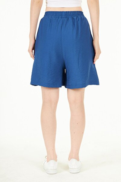 Chandraswear Blue Women's Woven Linen Look Comfortable Fit Shorts - Noe