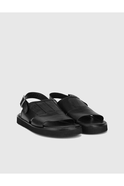 İLVİ Hexham Hakiki Desenli Deri Siyah Erkek Sandalet