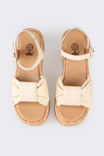 Elle Shoes Ecru Leather Women's Sandals