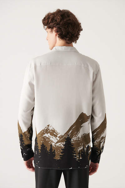 Avva Pánská košile Khaki Tree Printed A22Y2066