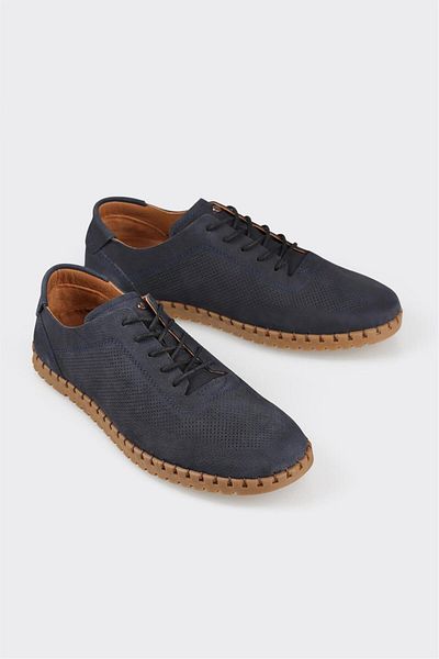 Elle Shoes Navy Blue Leather Men's Casual Shoes