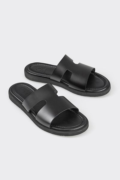 Elle Shoes Black Leather Men's Slippers