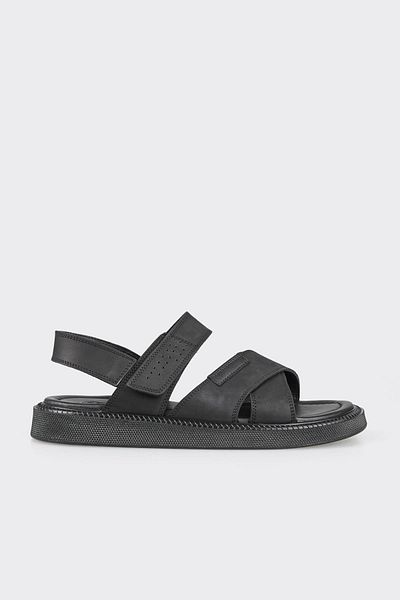 Elle Shoes Μαύρα δερμάτινα ανδρικά σανδάλια