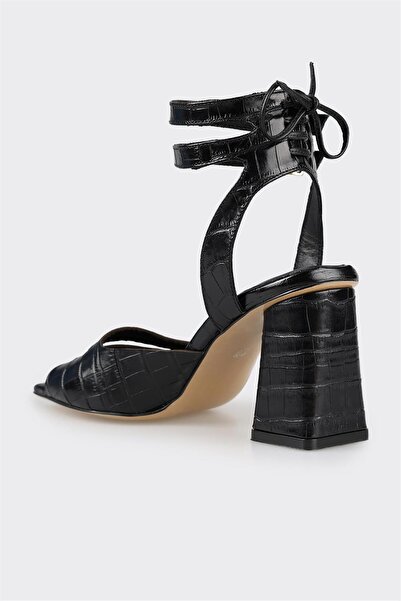 Elle Shoes Black Leather Women's Heeled Sandals