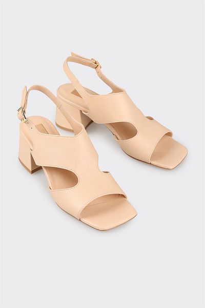 Elle Shoes Μπεζ Δερμάτινα Γυναικεία Σανδάλια