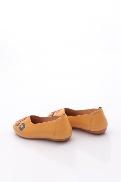 DGN Mustard Colored Women's Ballerinas - Genuine Leather with Accessory Detail 82132110