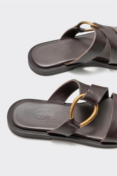 Elle Shoes Kahve Deri Kadın Terlik