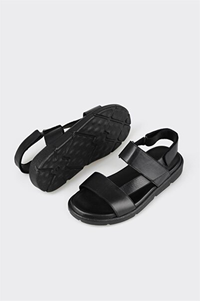 Elle Shoes Black Leather Men's Sandals