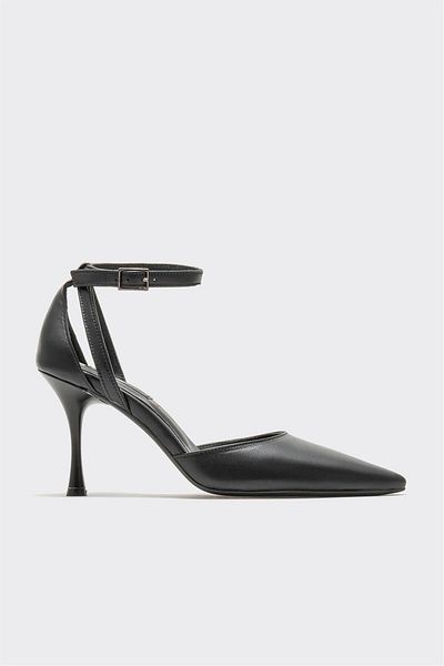 Elle Shoes Black Leather Women's Heeled Shoes