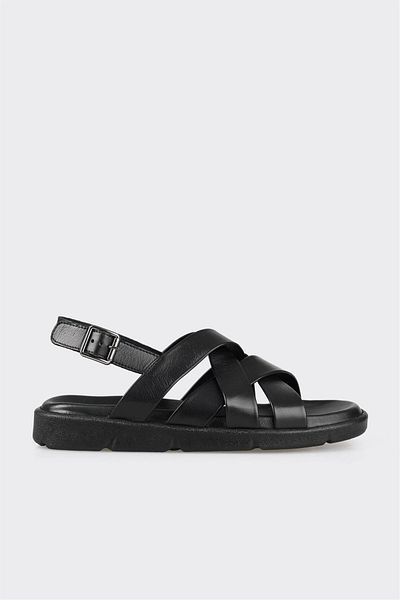 Elle Shoes Black Leather Men's Sandals