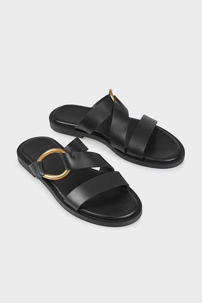 Elle Shoes Black Leather Women's Slippers
