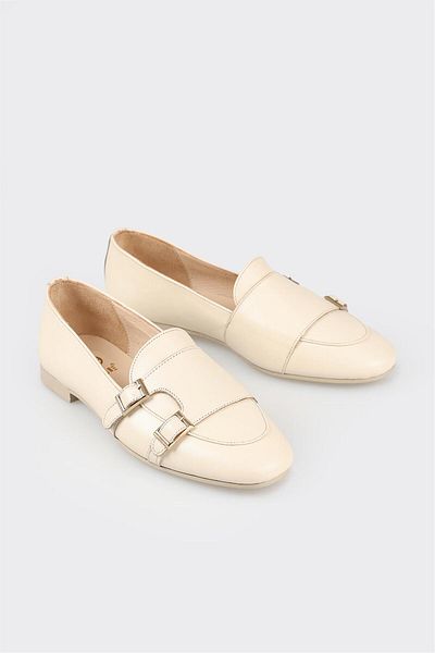 Elle Shoes Beige Leather Women's Loafer