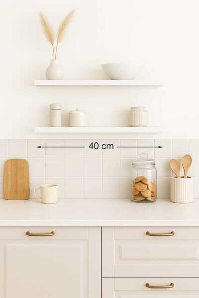 yankı-byeg 40 Cm 2li Mat Beyaz Mdf Uçan Duvar Rafı Gizli Bağlantı Kitaplık